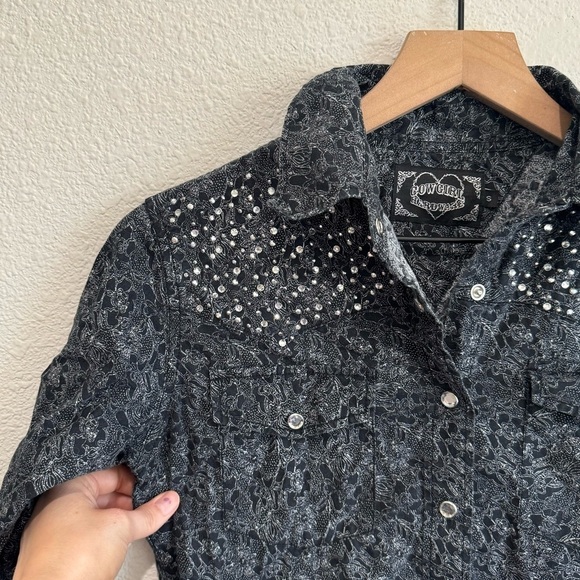 9. VTG Cowgirl Hardwear Small Pearl Snap Button Rhinestone Long Sleeve Western - Picture 8 of 10